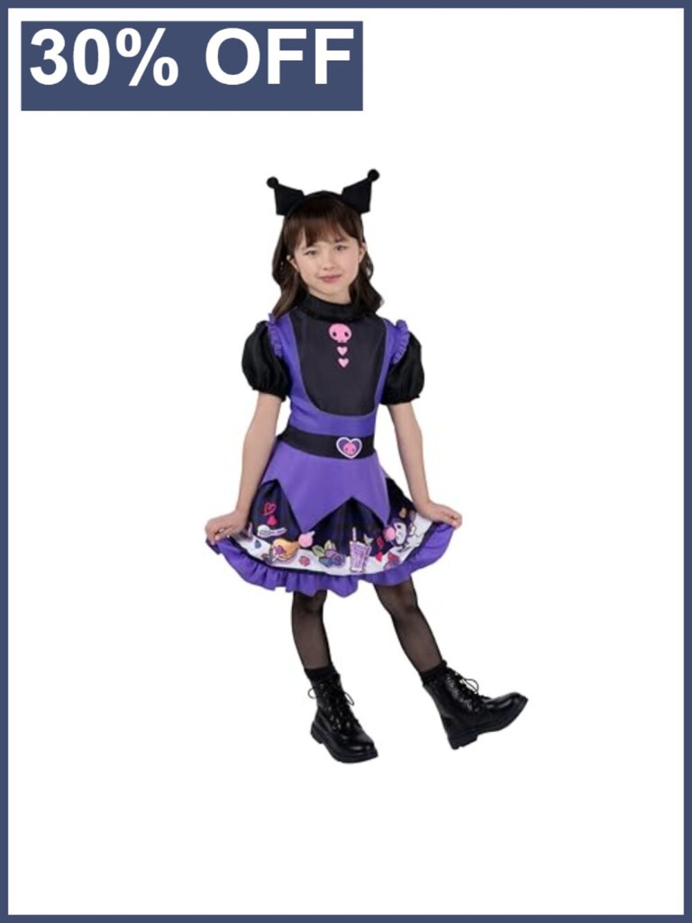Kuromi Printed Youth Halloween Dress with Headband Costume